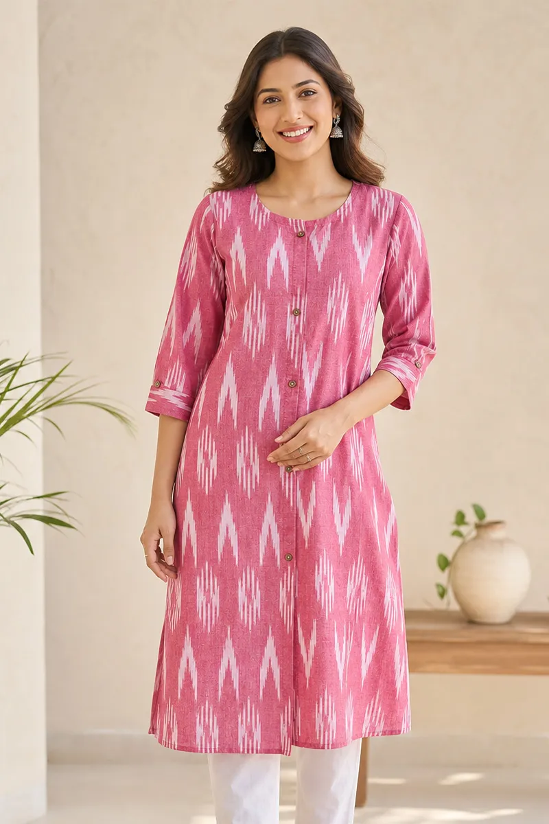 Cotton Ikat Printed Kurti for Women