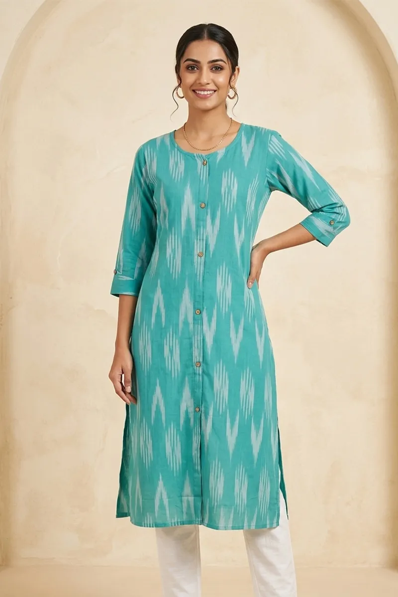 Cotton Ikat Printed Kurti for Women