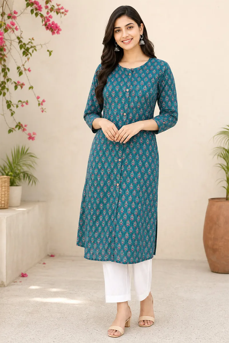 Cotton Floral Printed Kurti for Women