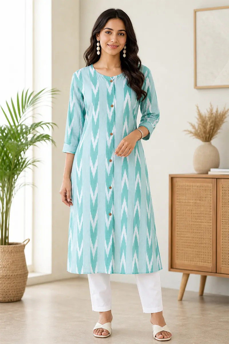 Cotton Ikat Printed Kurti for Women