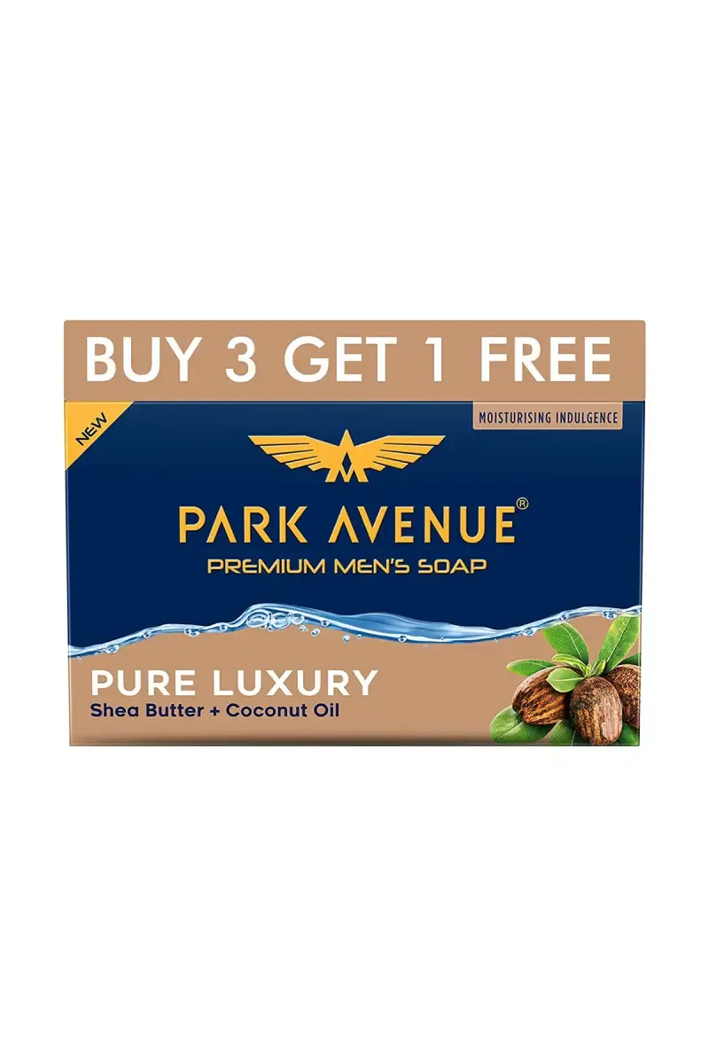 Park Avenue Pure Luxury Shea Butter + Coconut Oil Premium Men's Soap - 125 g Each (Buy 4 Get 1 Free)