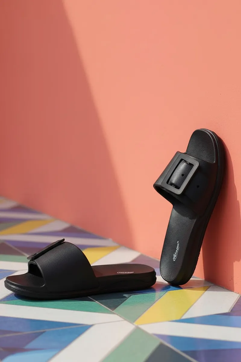 Slip-On Slides with Buckle Strap for Women