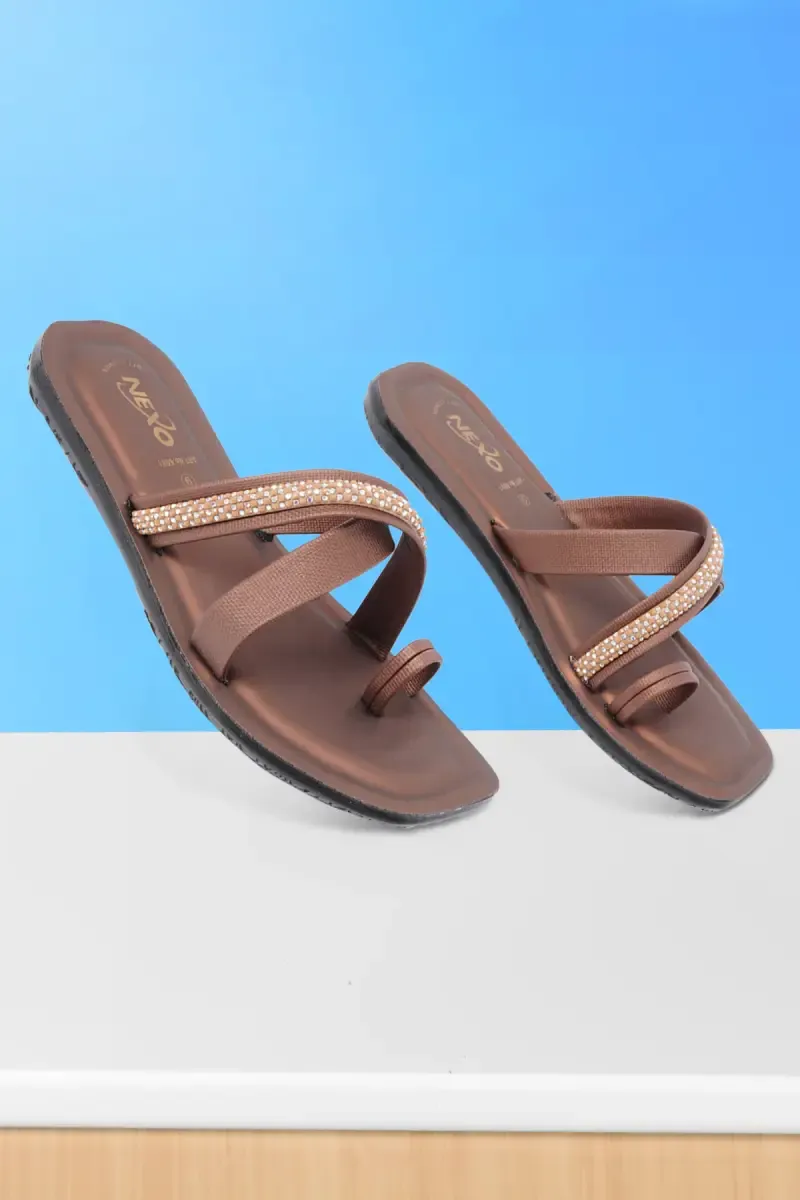 Women's Multi-Strap Embellished Flat Slippers 0342209BRO