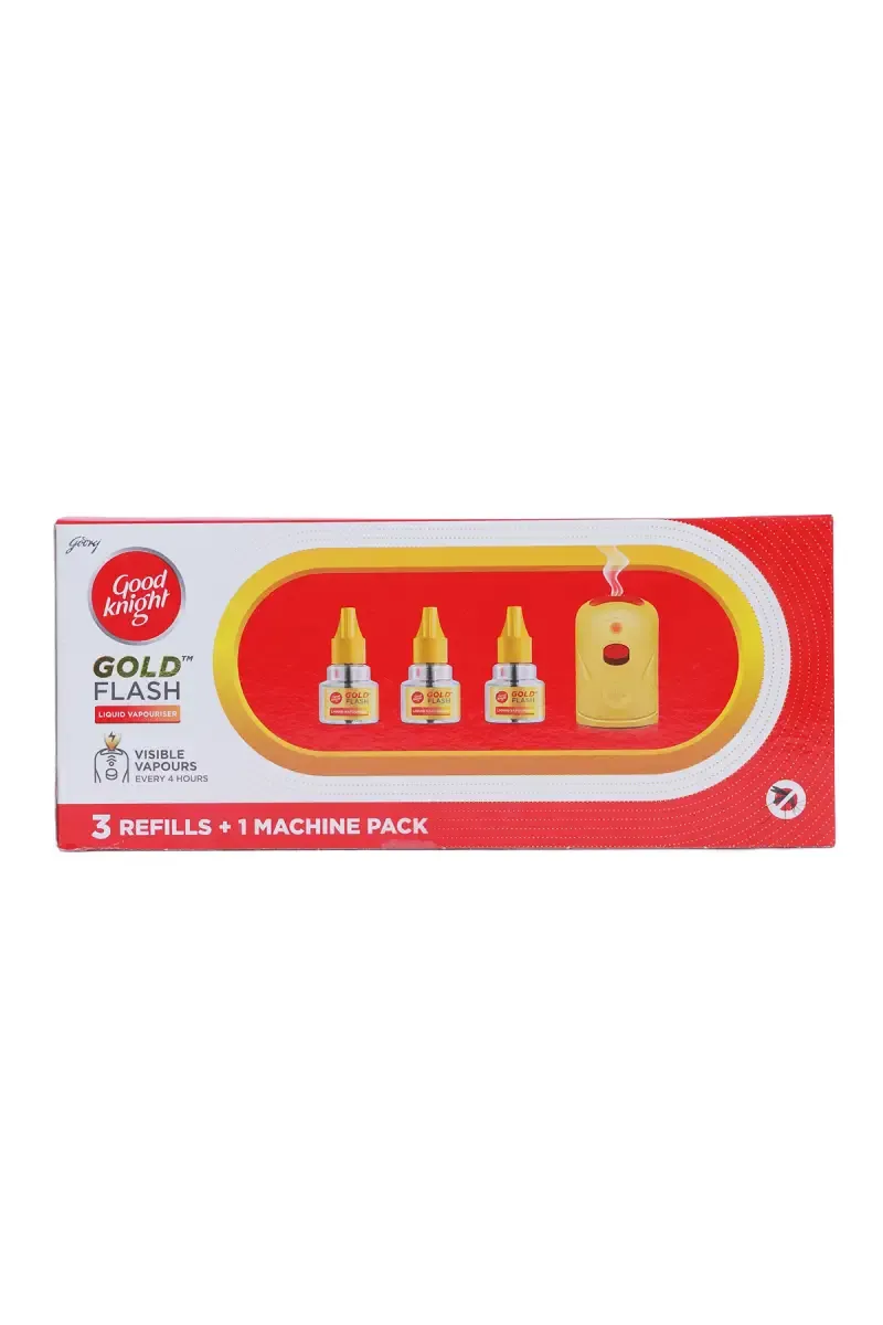 Good Knight Gold Flash Liquid Vapourizer (1 Machine + 3 Refills)- 3 * 45ml
