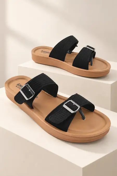 Women's Casual Slip-On Slippers with Dual Buckle Straps