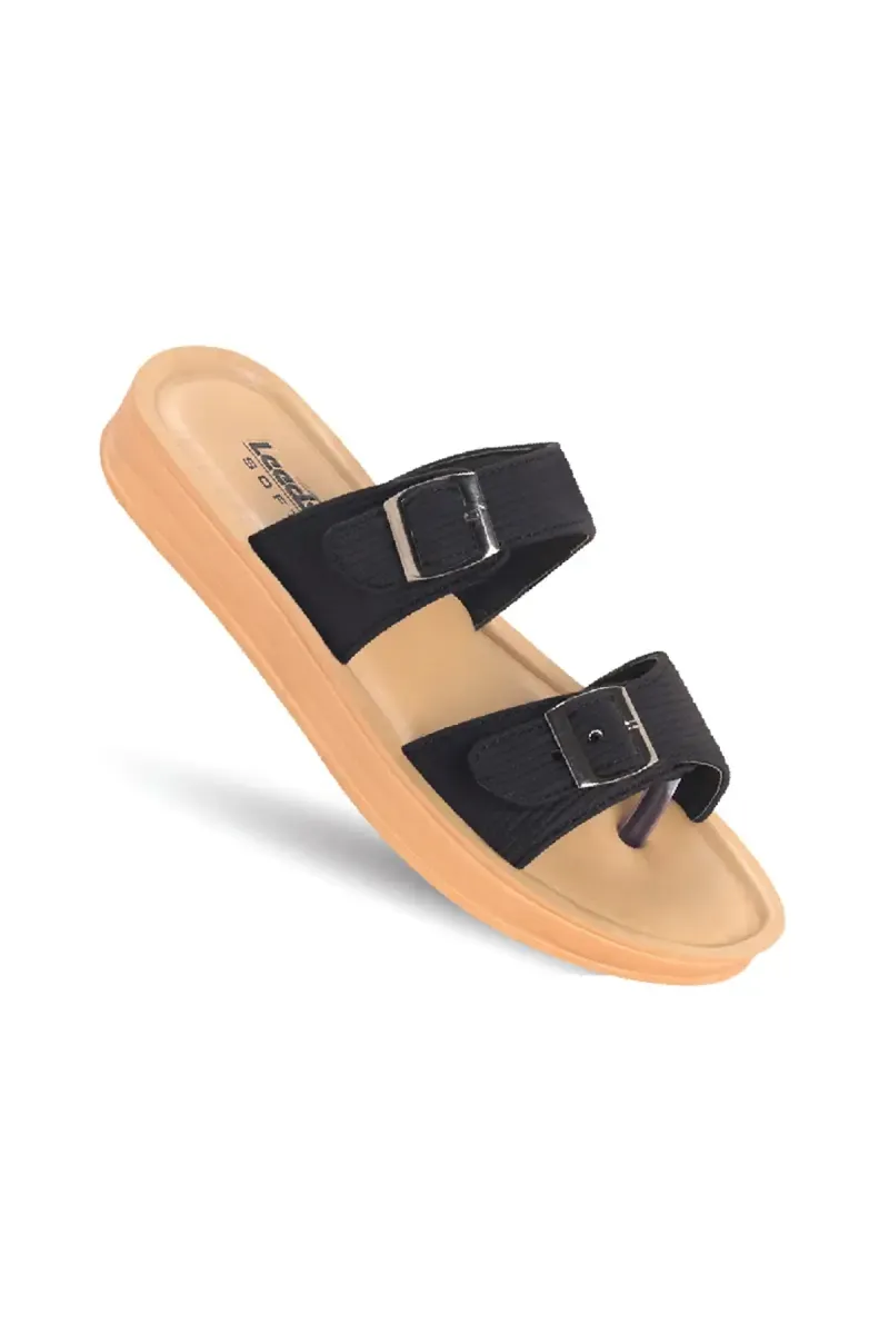 Women's Casual Slip-On Slippers with Dual Buckle Straps 0342969BLA