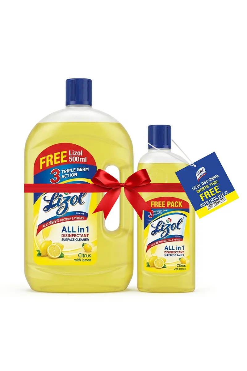 Lizol Citrus Disinfectant Surface Cleaner - Buy 2 Litre Get 500ml Free 