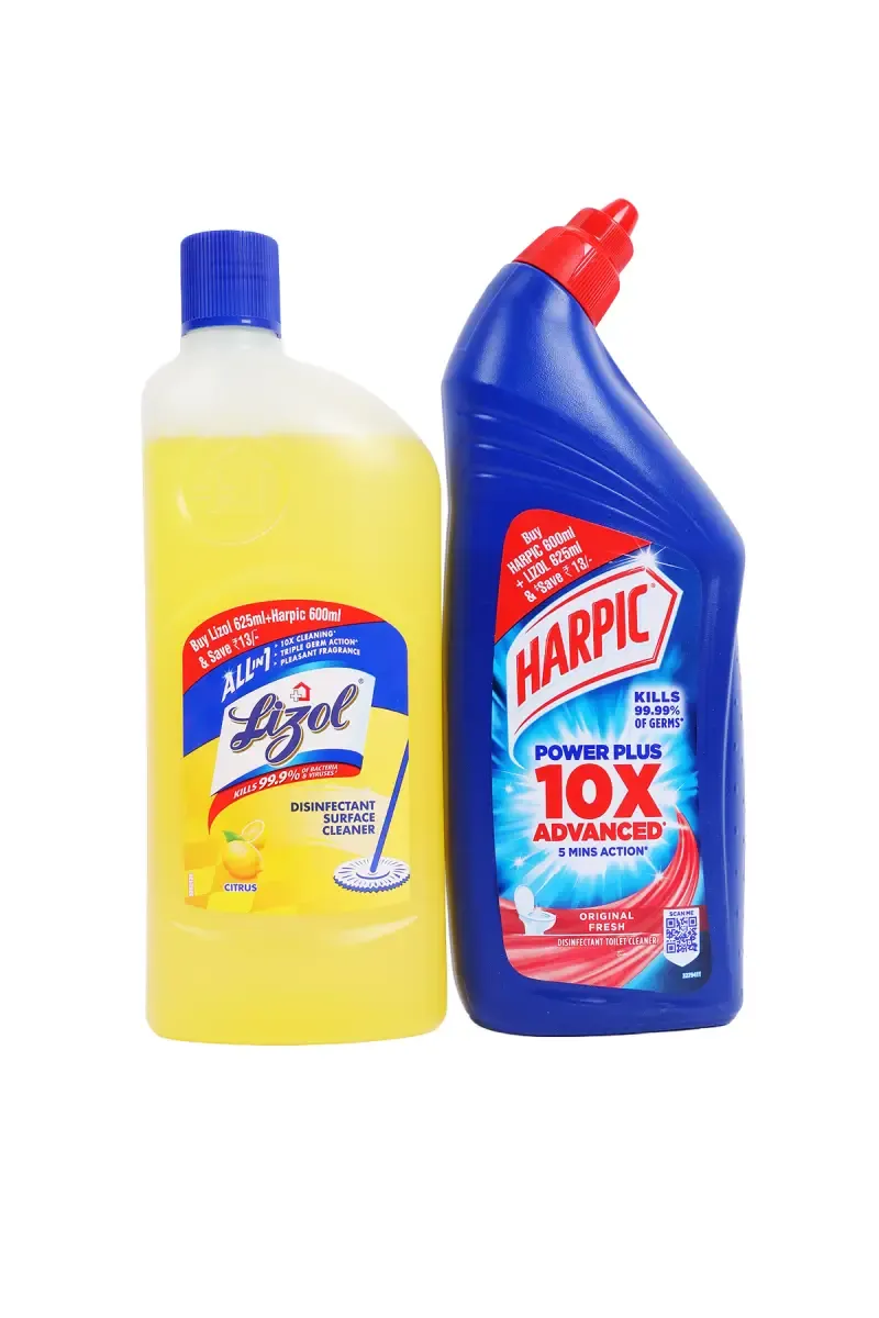 Harpic Disinfectant Toilet Cleaner & Lizol Floor Cleaner - 600 ml + 625 ml