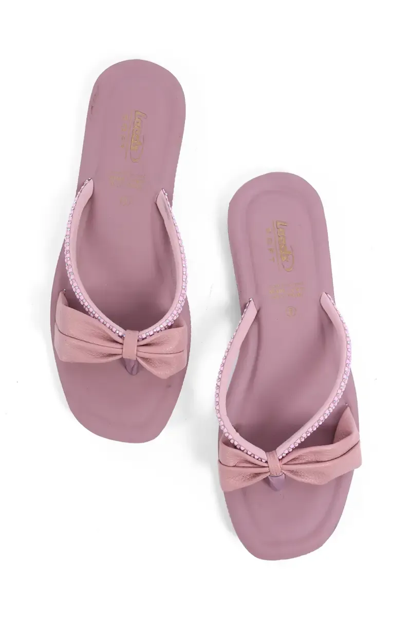 Bow & Rhinestone Strap Flat Sandals for Women 0343076PEA
