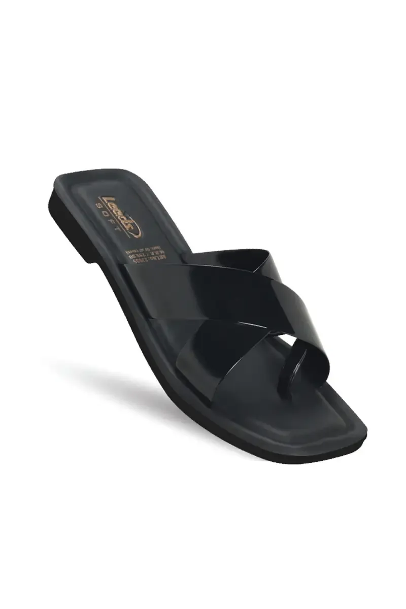 Women's Black Criss-Cross Toe Ring Flats 0343108BLA
