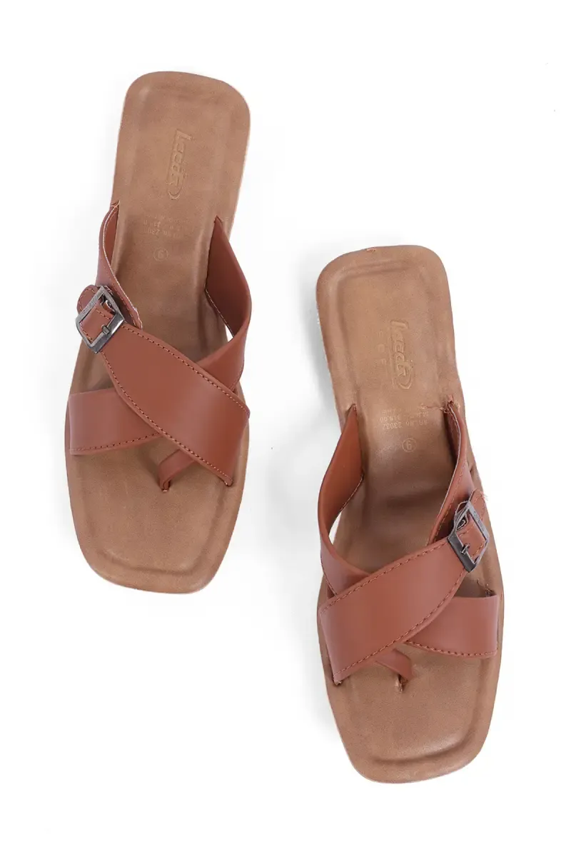 Women's Casual Slip-On Slippers with Buckle Strap 0343115TAN