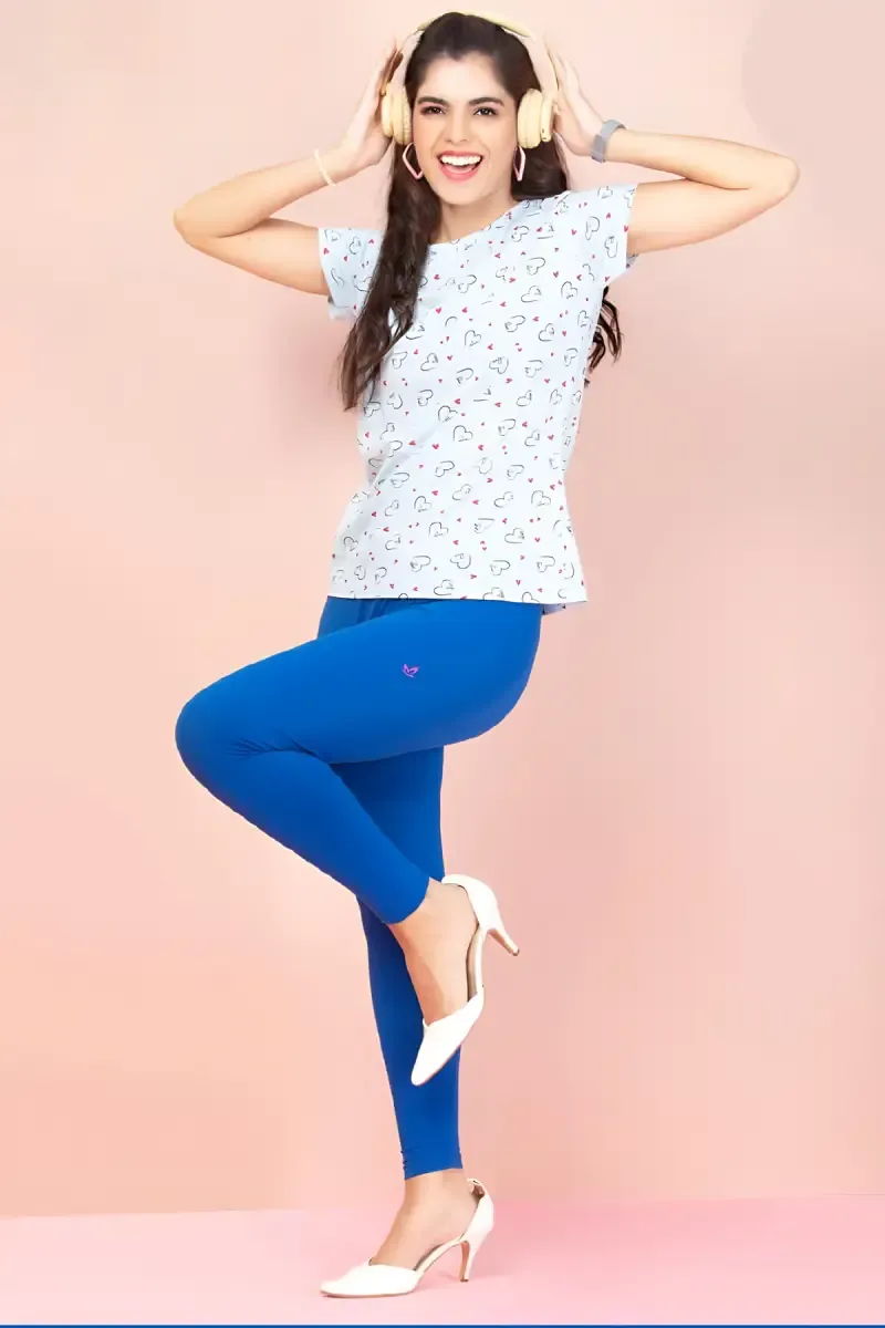 Cotton Lycra Ankle Length Leggings for Women 034319LTURBLU
