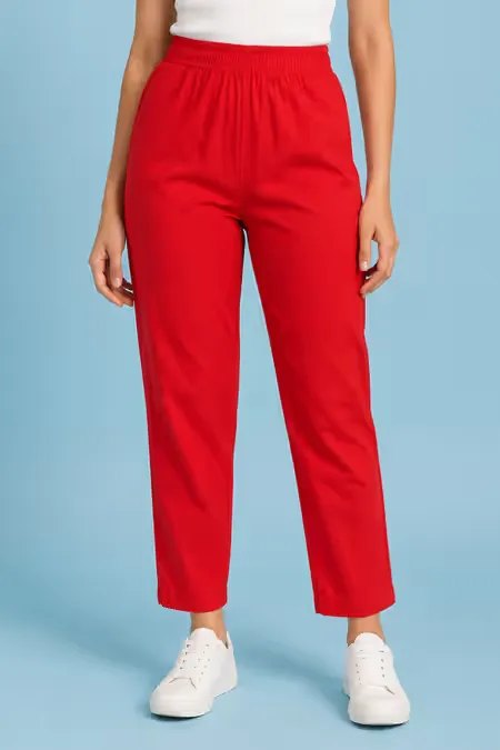 Cotton Straight fit Pant with Pocket for women 034324XLRED