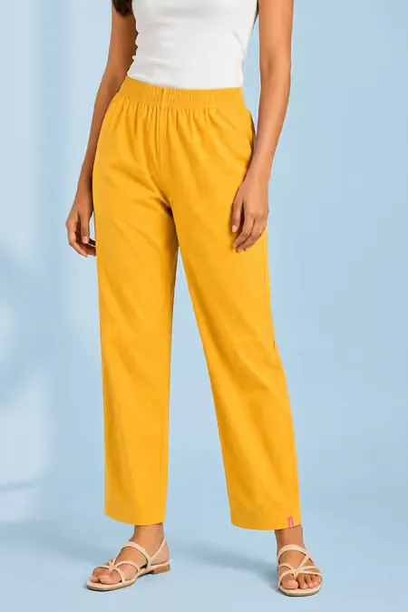 Cotton Straight fit Pant with Pocket for women 034324XLYEL