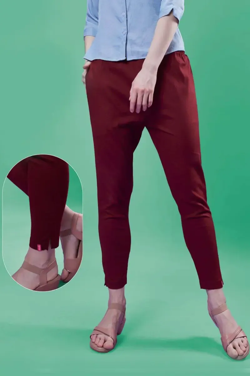 Cotton Lycra Cigarette Pant with pocket for Women 034325LMAR