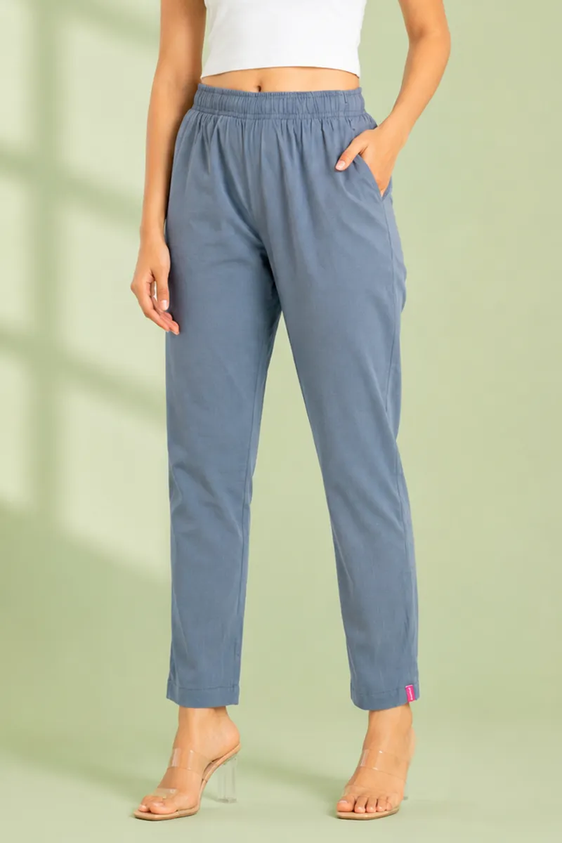 Cotton Lycra Cigarette Pant with pocket for Women 034325XLBLUGRE