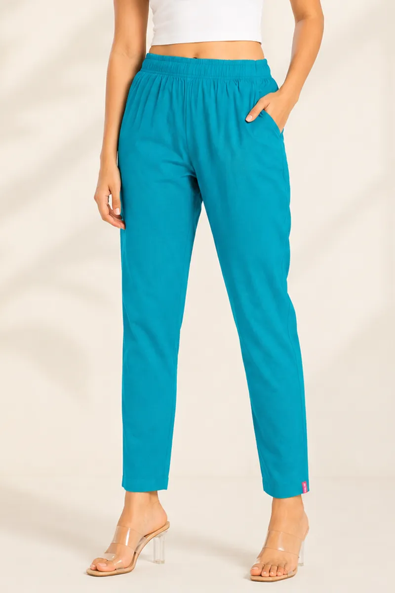 Cotton Lycra Cigarette Pant with pocket for Women 034325XLTUR