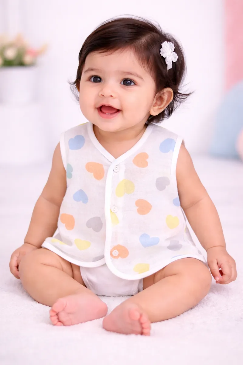 Cotton Button Jhabla for Babies - Yellow