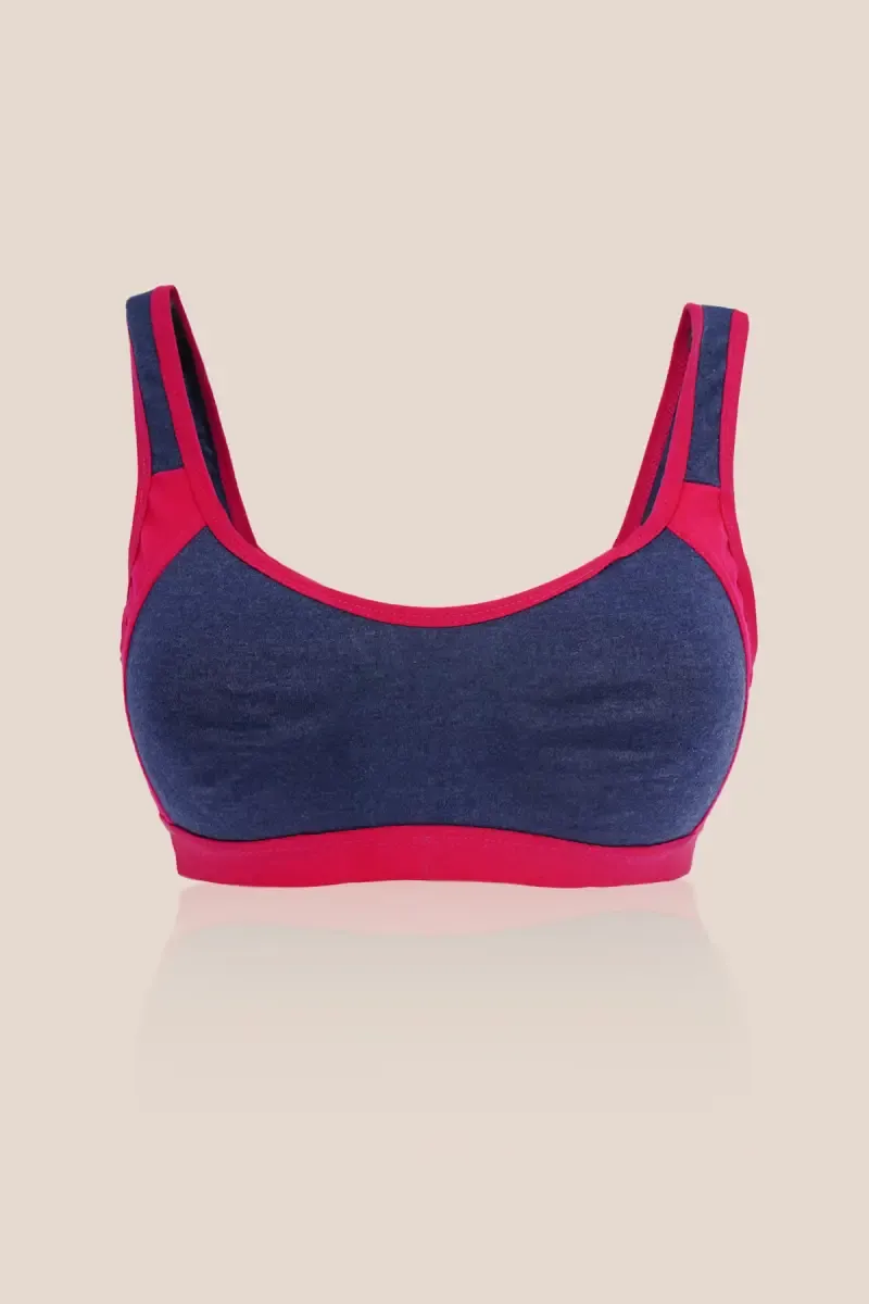 Cotton Non-Padded Full Coverage Sports Bra for Girls - Blue