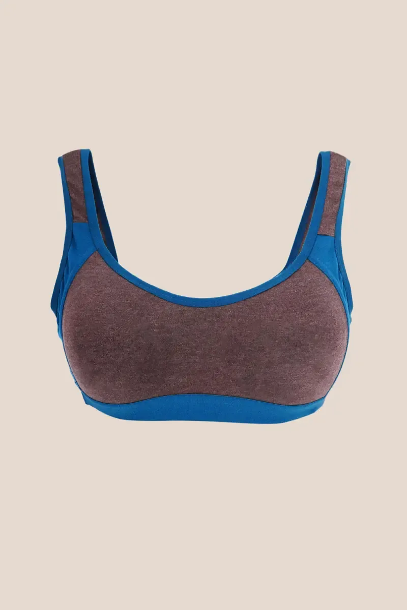 Cotton Non-Padded Full Coverage Sports Bra for Girls - Brown