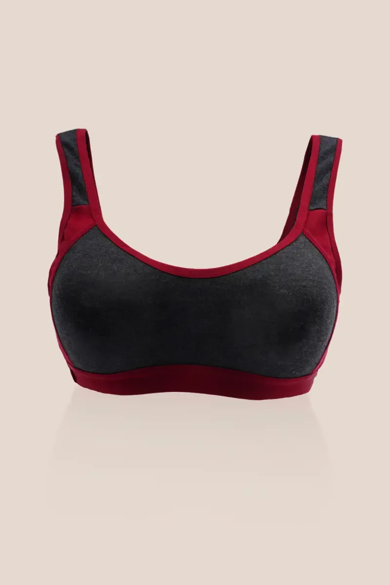 Cotton Non-Padded Full Coverage Sports Bra for Girls - Grey 034338GRE1415YRS2