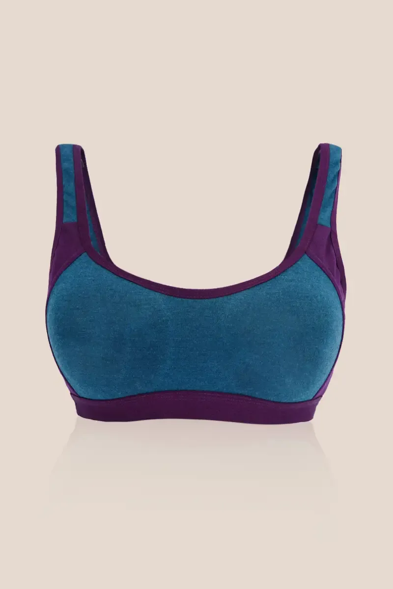 Cotton Non-Padded Full Coverage Sports Bra for Girls - Teal