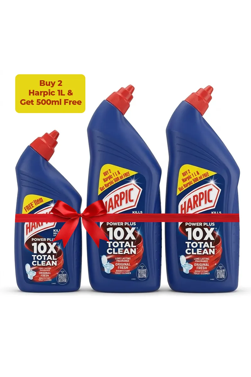 Harpic Powerplus 10X Total Clean Disinfectant Toilet Cleaner - Buy 1 Litre (Pack of 2) Get 500ml Free 