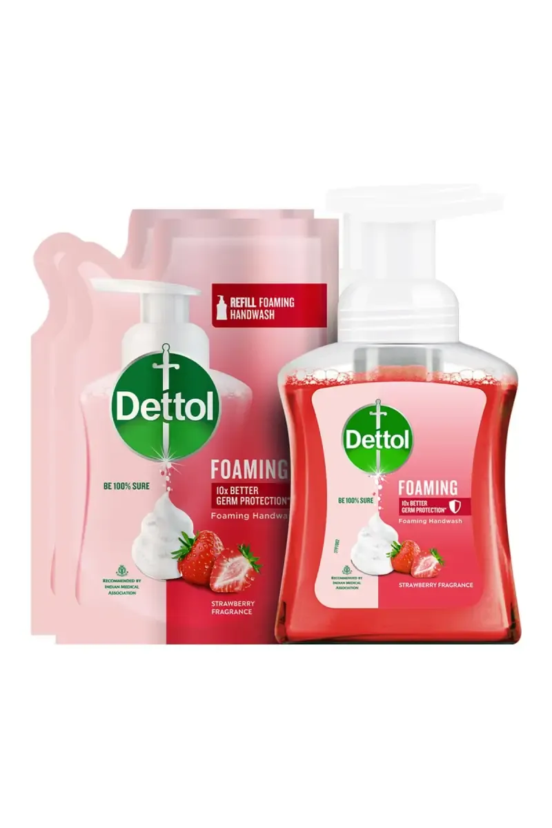 Dettol Foaming Strawberry Fragrance Handwash Pump + Refill Combo - 250ml + 200ml