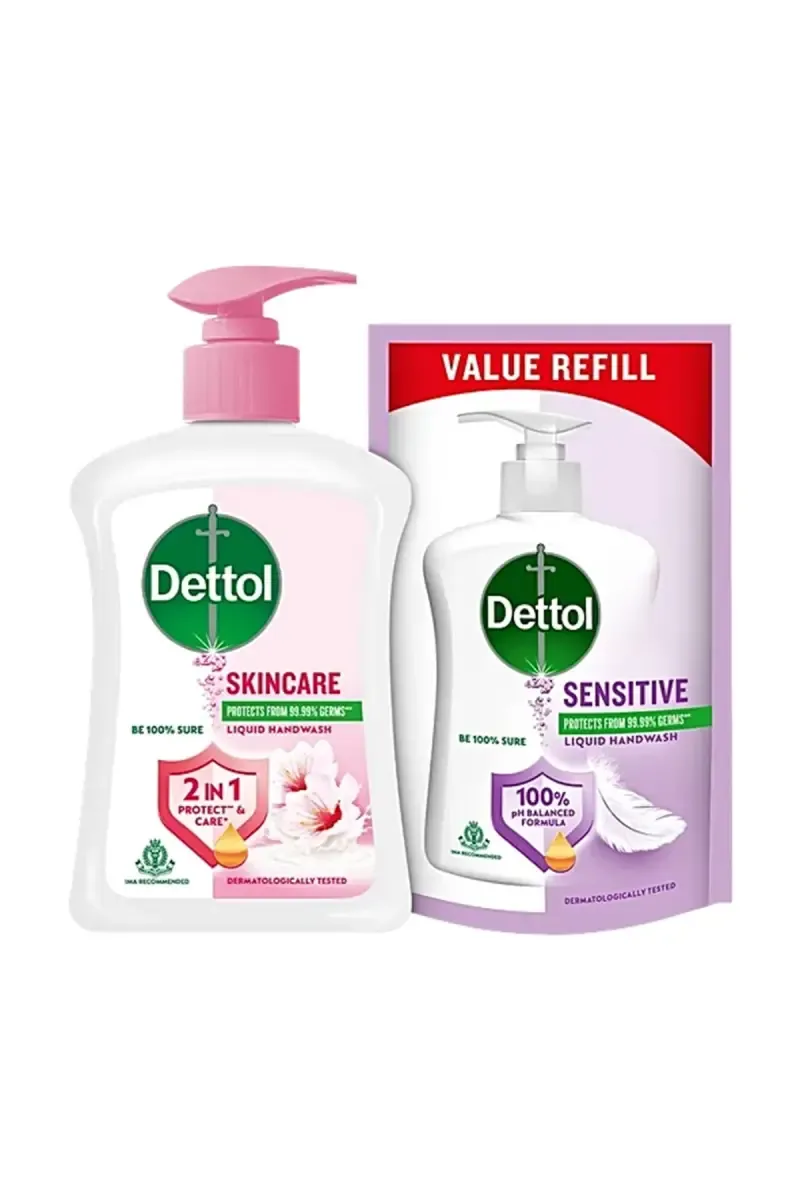 Dettol Skincare Liquid Handwash with Free Sensitve Liquid Handwash - 200ml Pump + 175ml Refill
