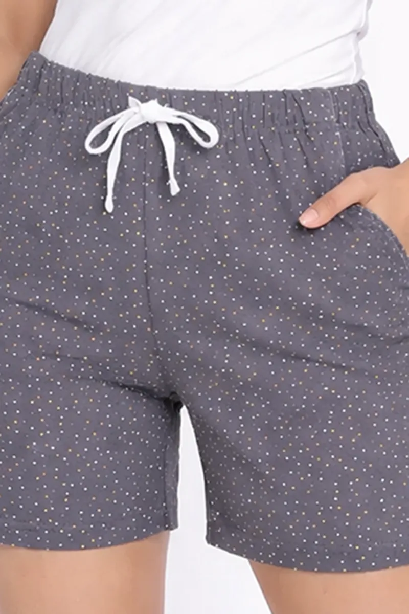 Cotton Polka Dot Printed Shorts for Women 034426GREL