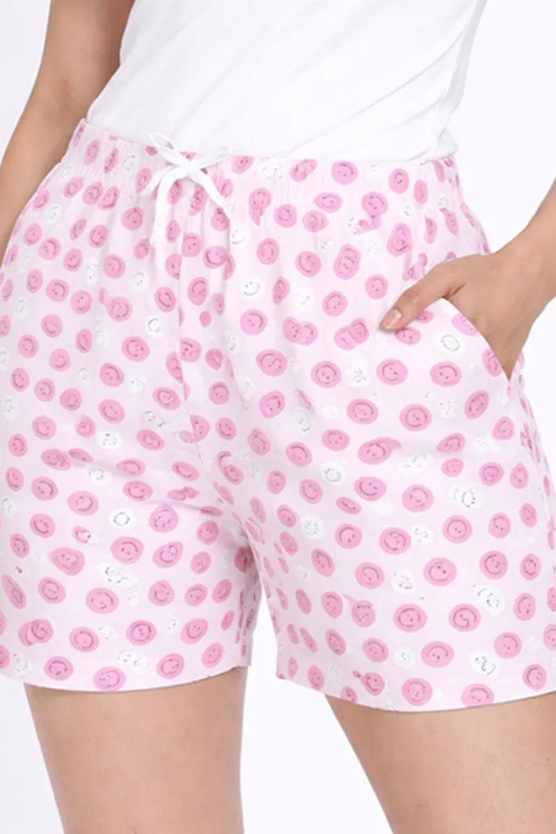 Cotton Conversational Printed Shorts for Women 034428PINM