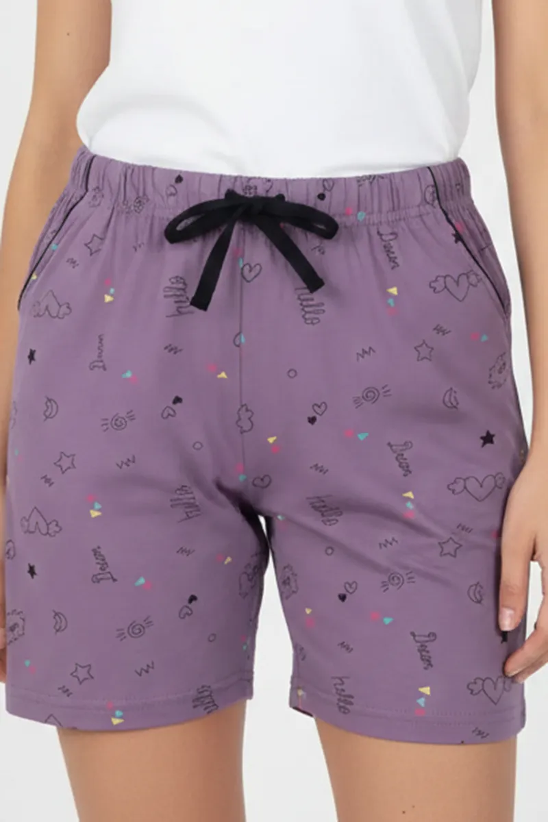 Cotton Conversational Printed Shorts for Women 034431LAVL