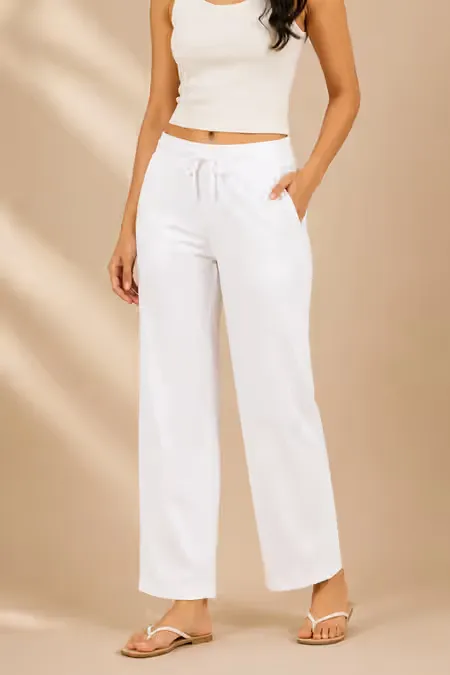 Cotton Texture Pant with Pocket for Women 034442LWHI