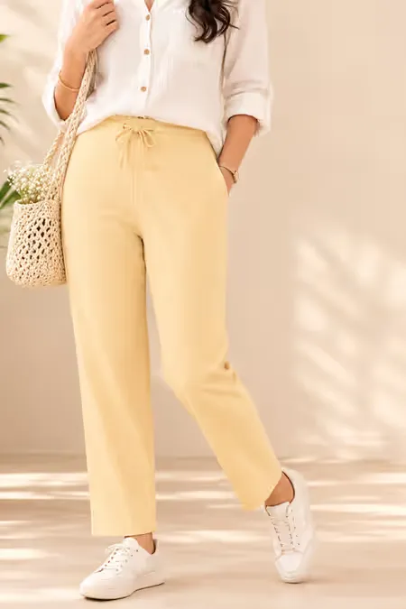 Cotton Texture Pant with Pocket for Women 034442XXLYEL
