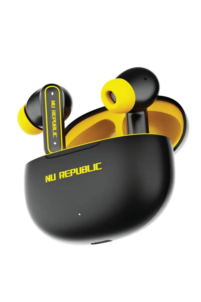 Nu Republic Epic ANC In Ear TWS Earbuds with 64 Hrs Playtime, Quad Mic (ENC + ANC), Dual Mode (Black & Yellow)