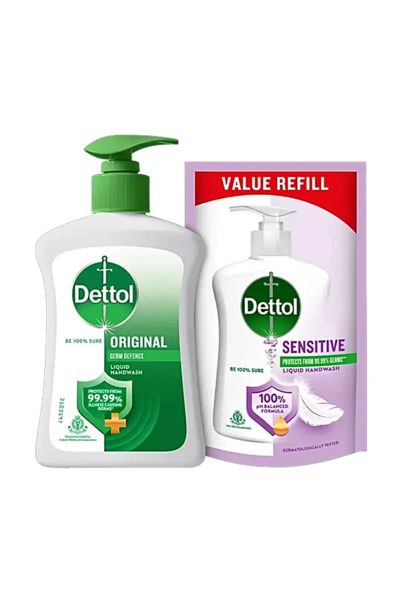Dettol Original Liquid Handwash with Free Sensitive Liquid Handwash - 200ml Pump + 175ml Refill