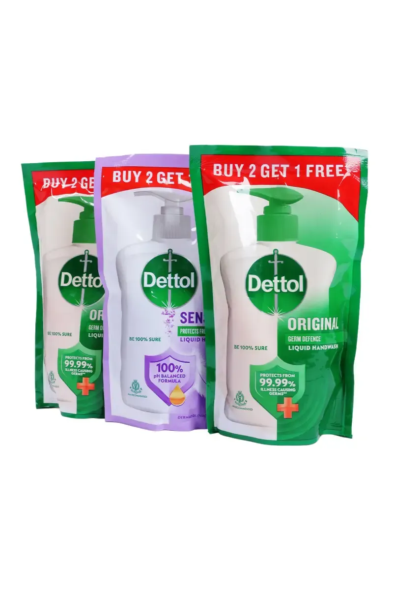 Dettol Original Liquid Handwash, Buy 2 Get 1 Free Sensitive Pouch - 3 * 175 ml