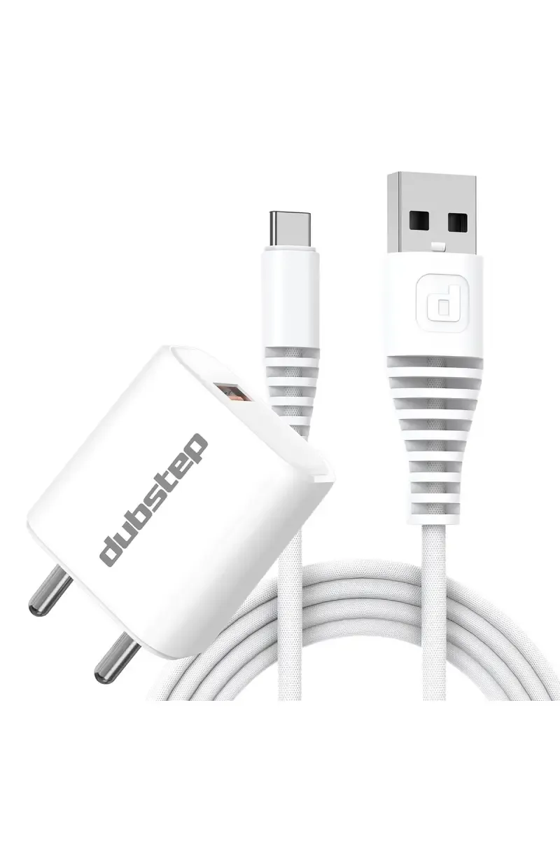 Dubstep Sprint 12W USB Single Port Charger Adapter with Type-C Cable (White)