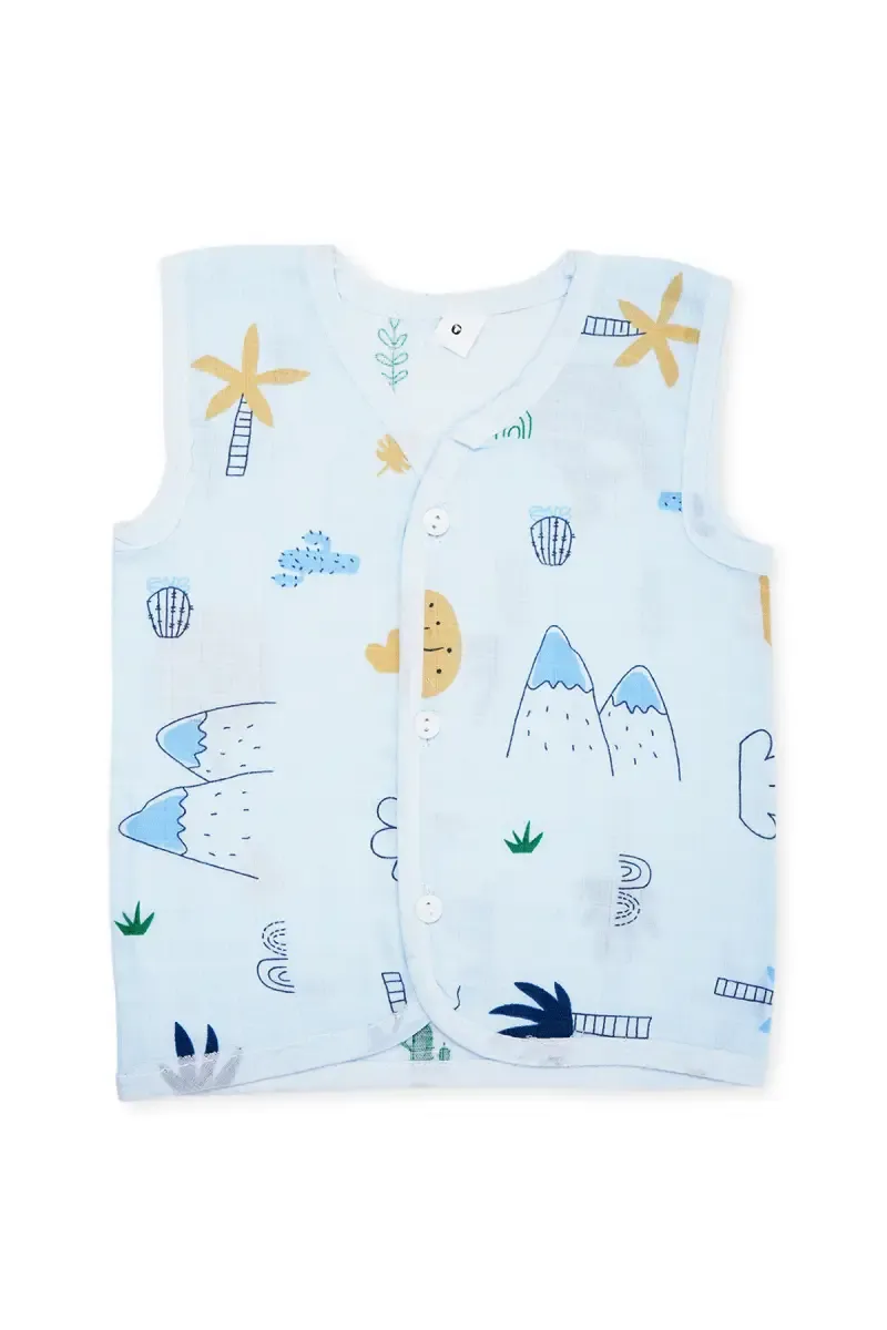 Cotton Button Jhabla for Babies - Light Blue