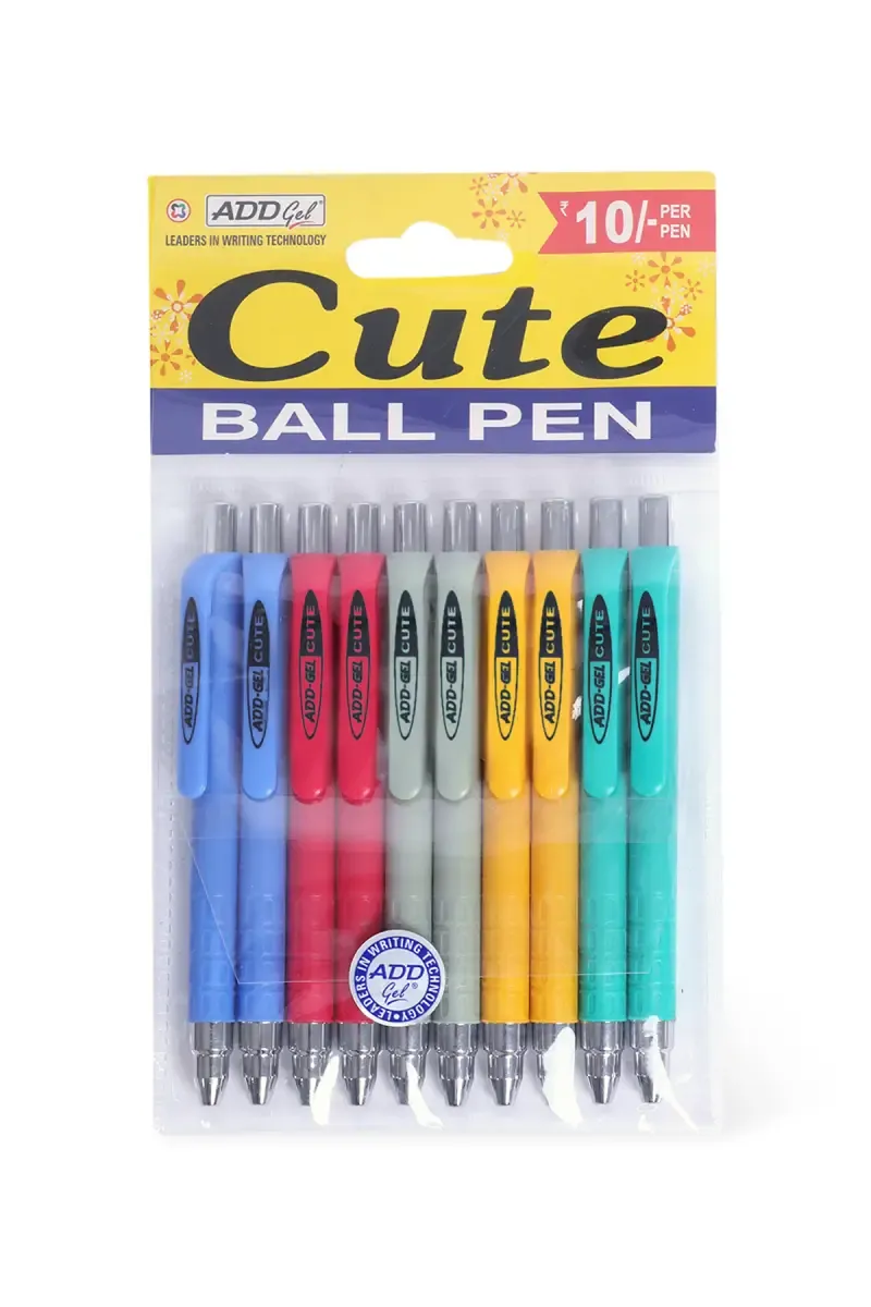 Cute Multicolor Rectractable Ball Pen - 10 Pcs (Blue Ink) 