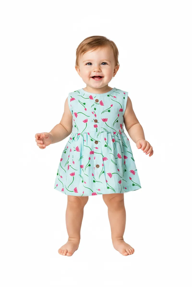 Muslin Frock for Baby Girl - Sea Green