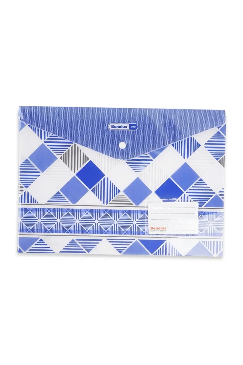 Checked Printed File Folder (FC Size & Snap Closure) - Blue