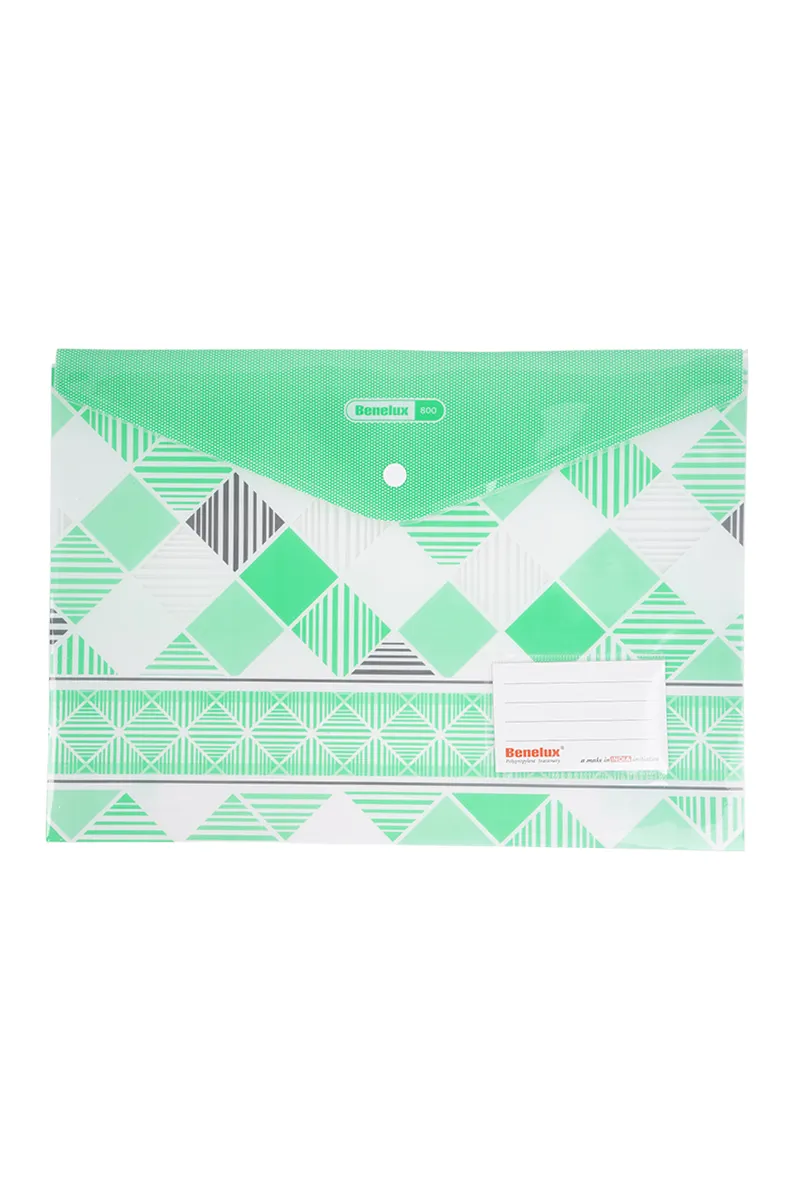 Checked Printed File Folder (FC Size & Snap Closure) - Green