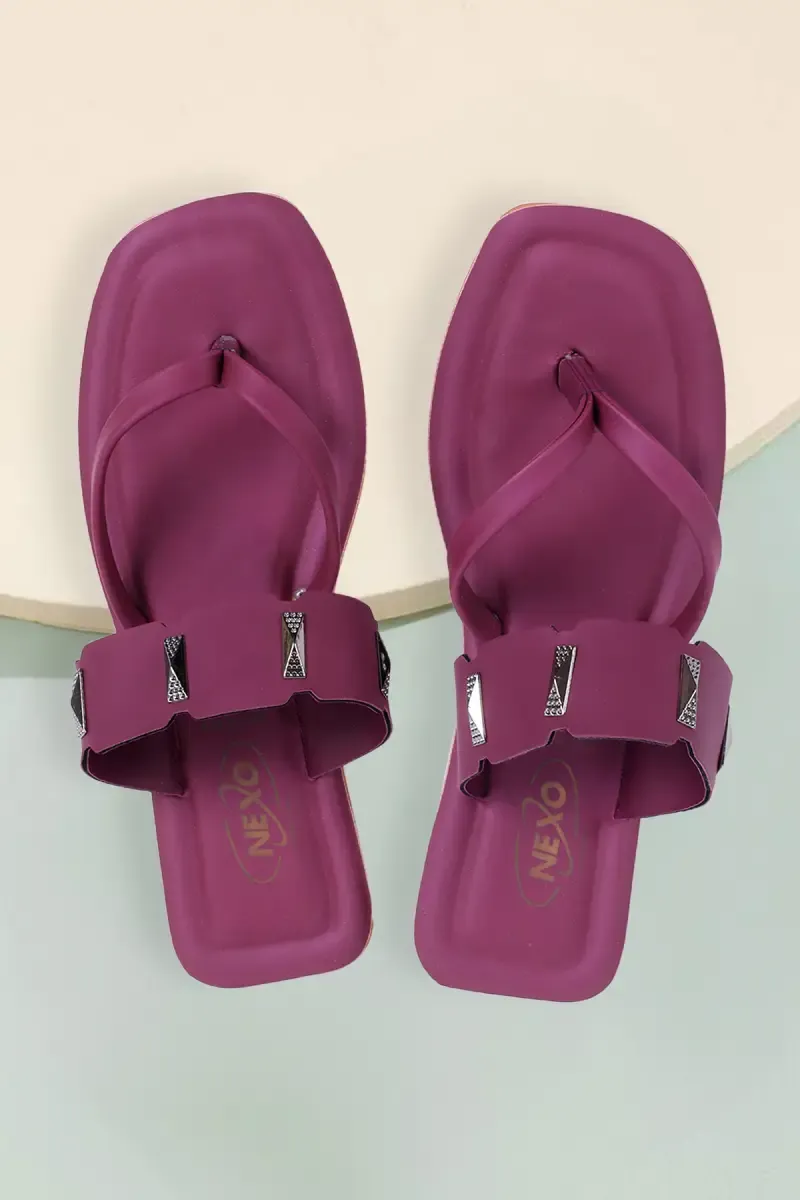 Fashionable Flats Slippers with Designer Strap for Women 0349598GRA