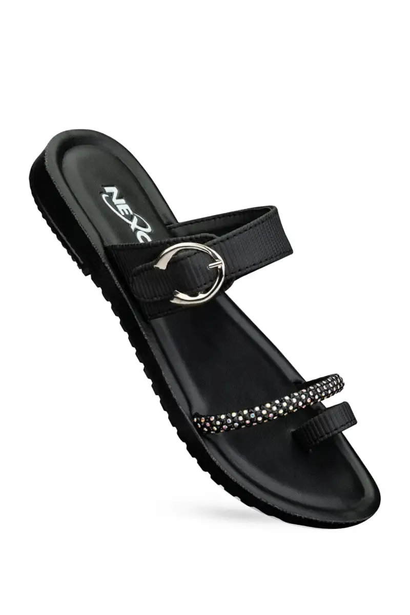 Stylish Slip-On with Buckle Sandals for Women 0349618BLA
