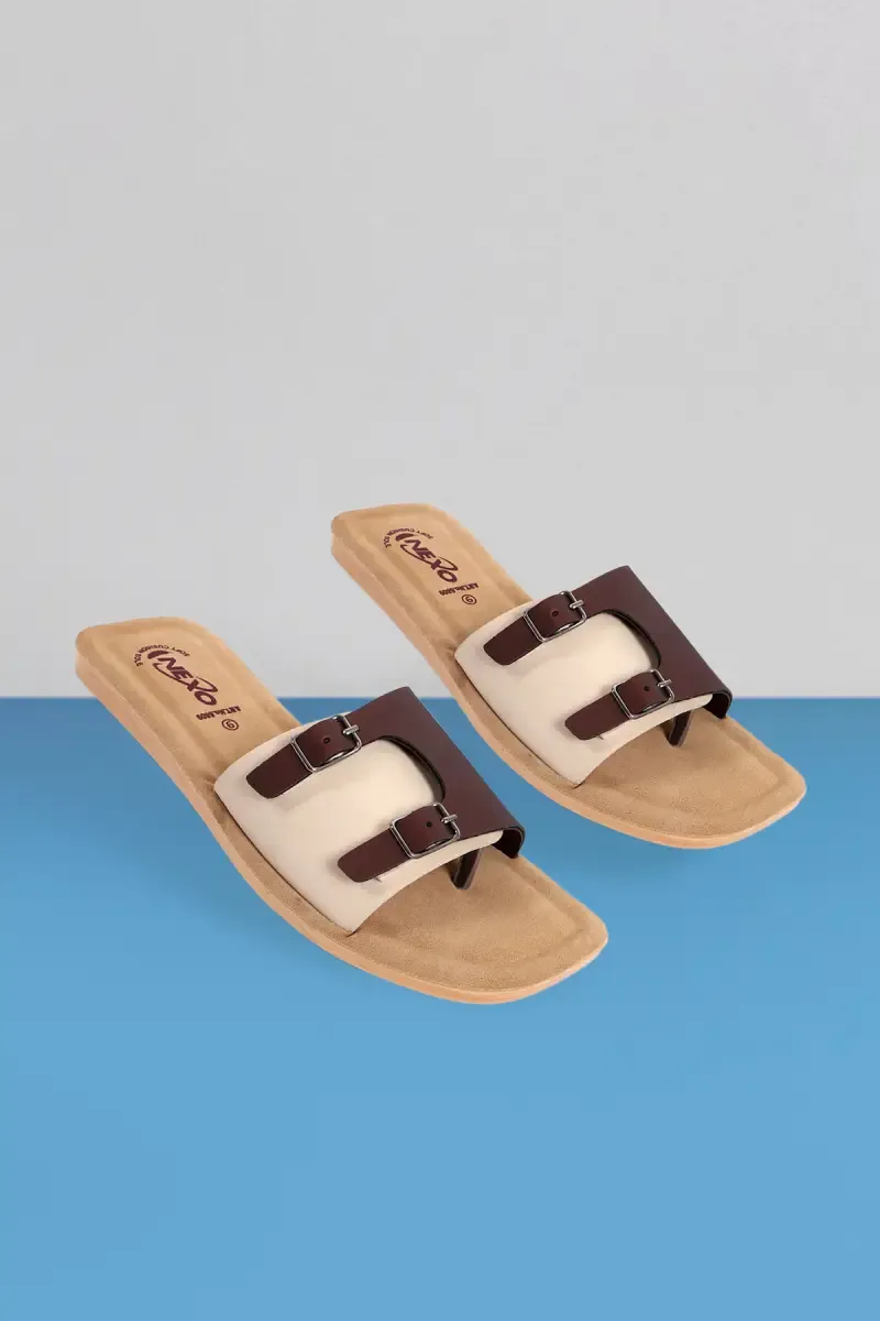 Slip-On Slippers with Dual Buckle Straps for Women 0349696CRECOP