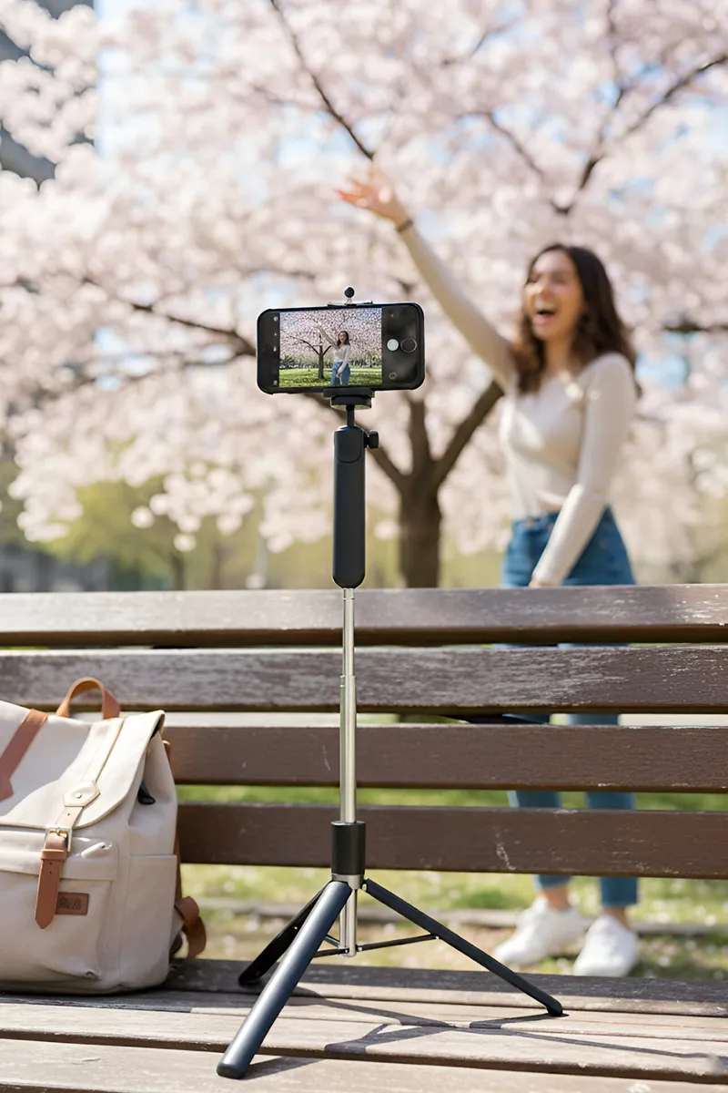 R16 Bluetooth Selfie Stick with Tripod Stand, Bluetooth Remote (Black)