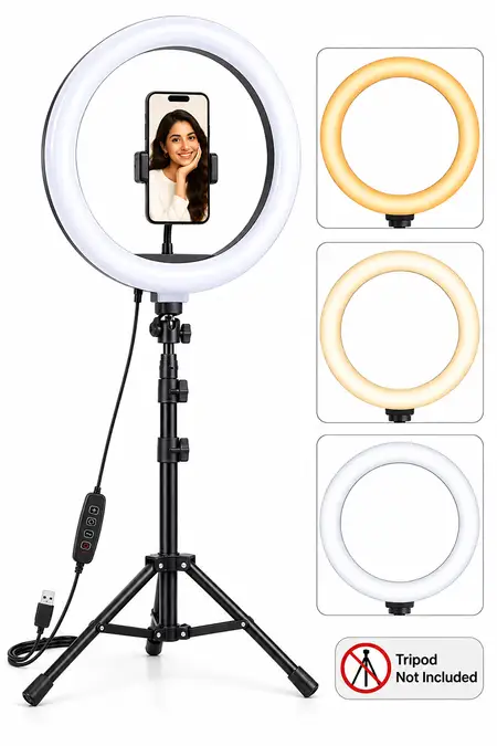 HX-260 12" Ring Fill Light With 3 Colour Modes, 10 Brightness Levels, Mobile Compatible, Suitable for Vlogging, YouTube Videos, Photoshoots and Reels Making (White)