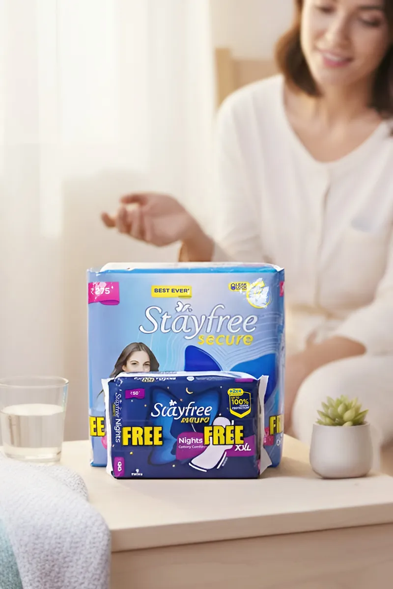 Stayfree Secure Sanitary Pads – 40 Pads (XL) + 6 Night Pads Free (XXL)