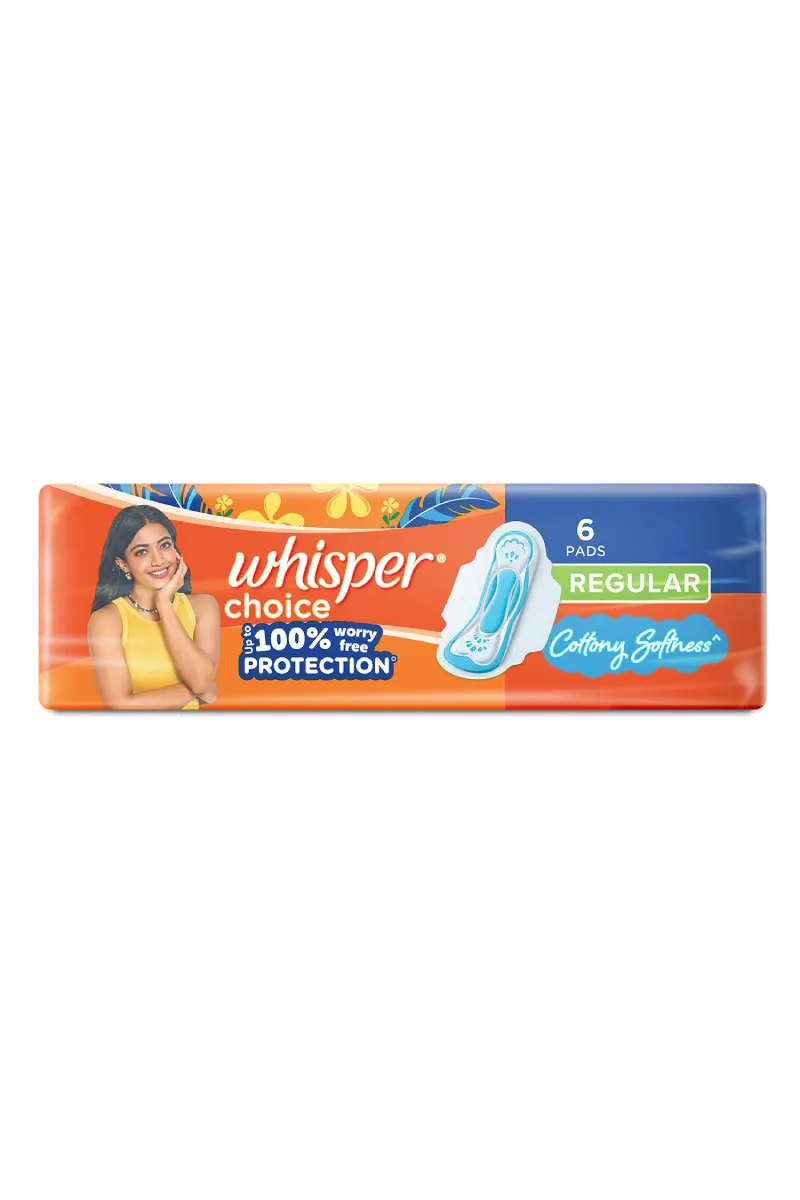 Whisper Choice Ultra Sanitary Pads, Regular - 6 Pieces	 